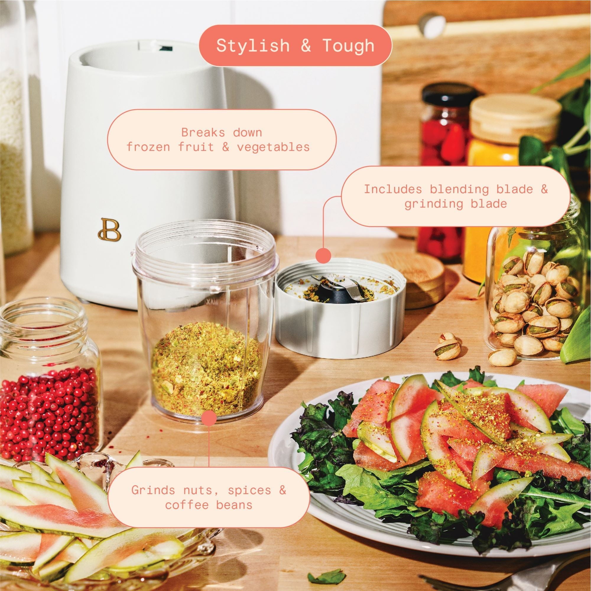 Beautiful Personal Blender Set with 12 Pieces, 240 W, White Icing by Drew Barrymore