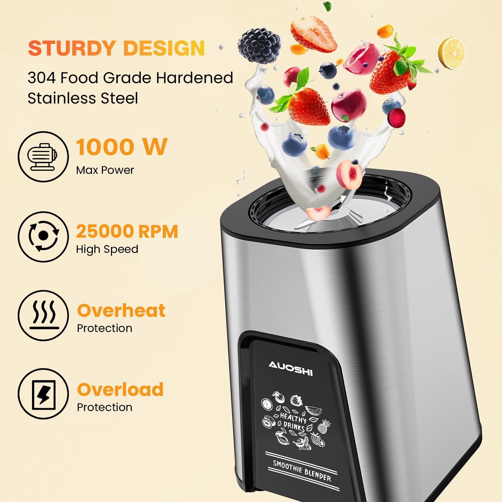 AUOSHI 1000W Personal Blender for Smoothies and Shakes, Smoothie Maker with 6 Blades, 2*23 oz Cups, 1*10oz Grind Cup, Portable Blenders for Kitchen